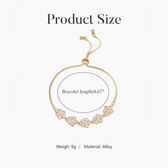 Gold Adjustable Floral Pearl Chain Bracelet with Sparkling Zirconia Stones NWT - Picture 3 of 5
